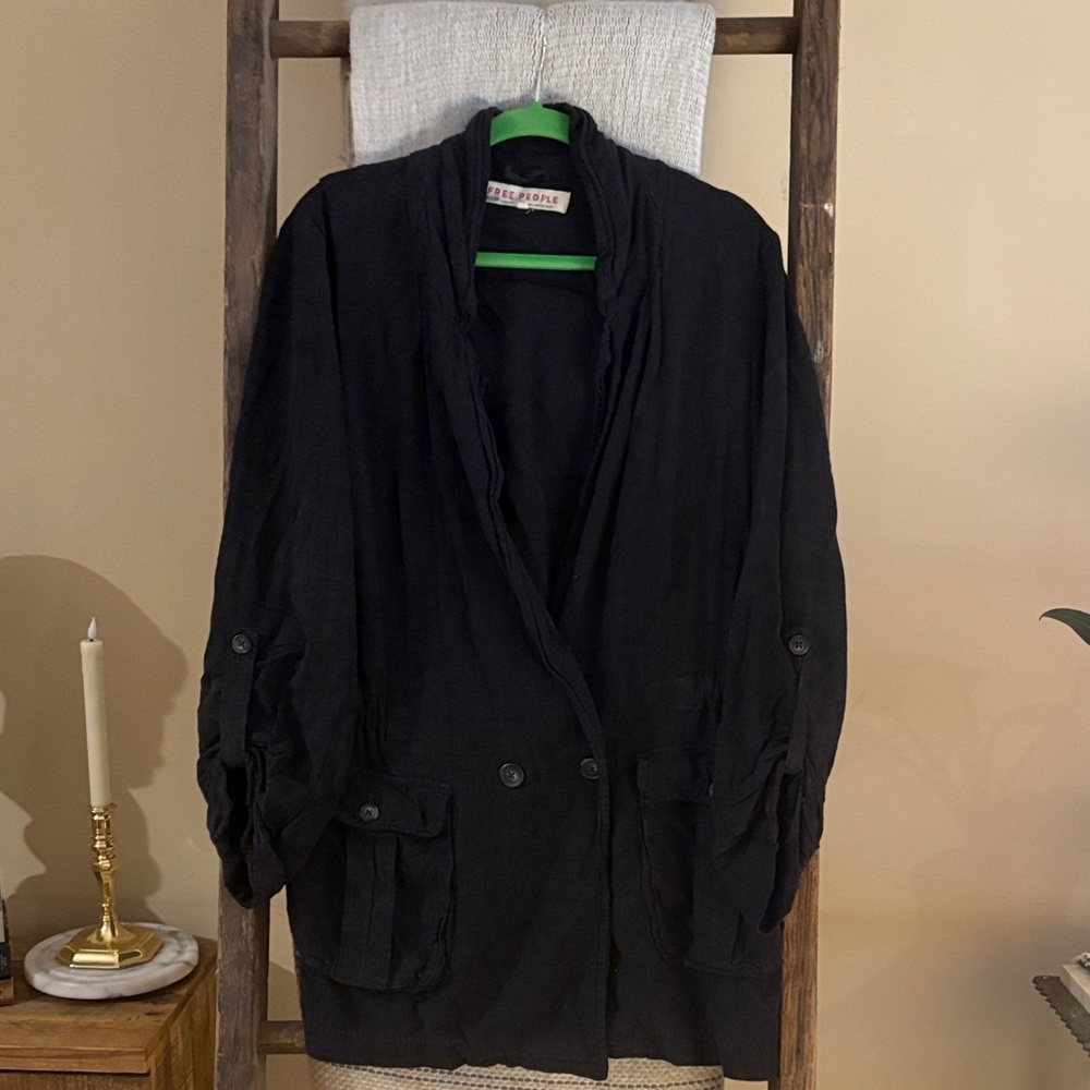 Free People Black Double-Breasted Blazer